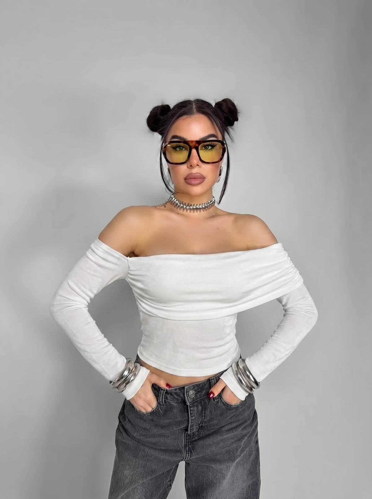 Maglia Bare Shoulder-White