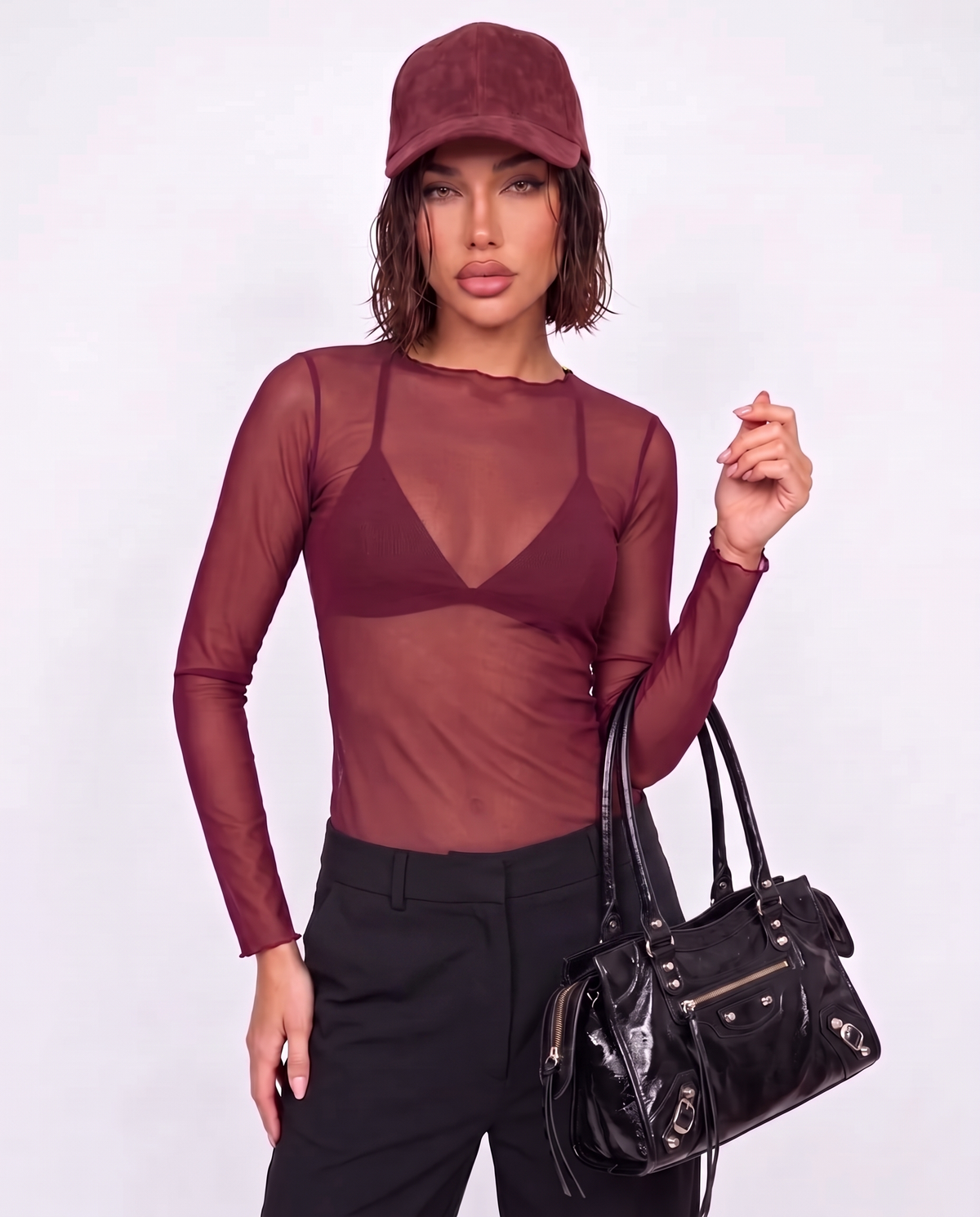 Maglia Sheer Mesh-Cherry Red
