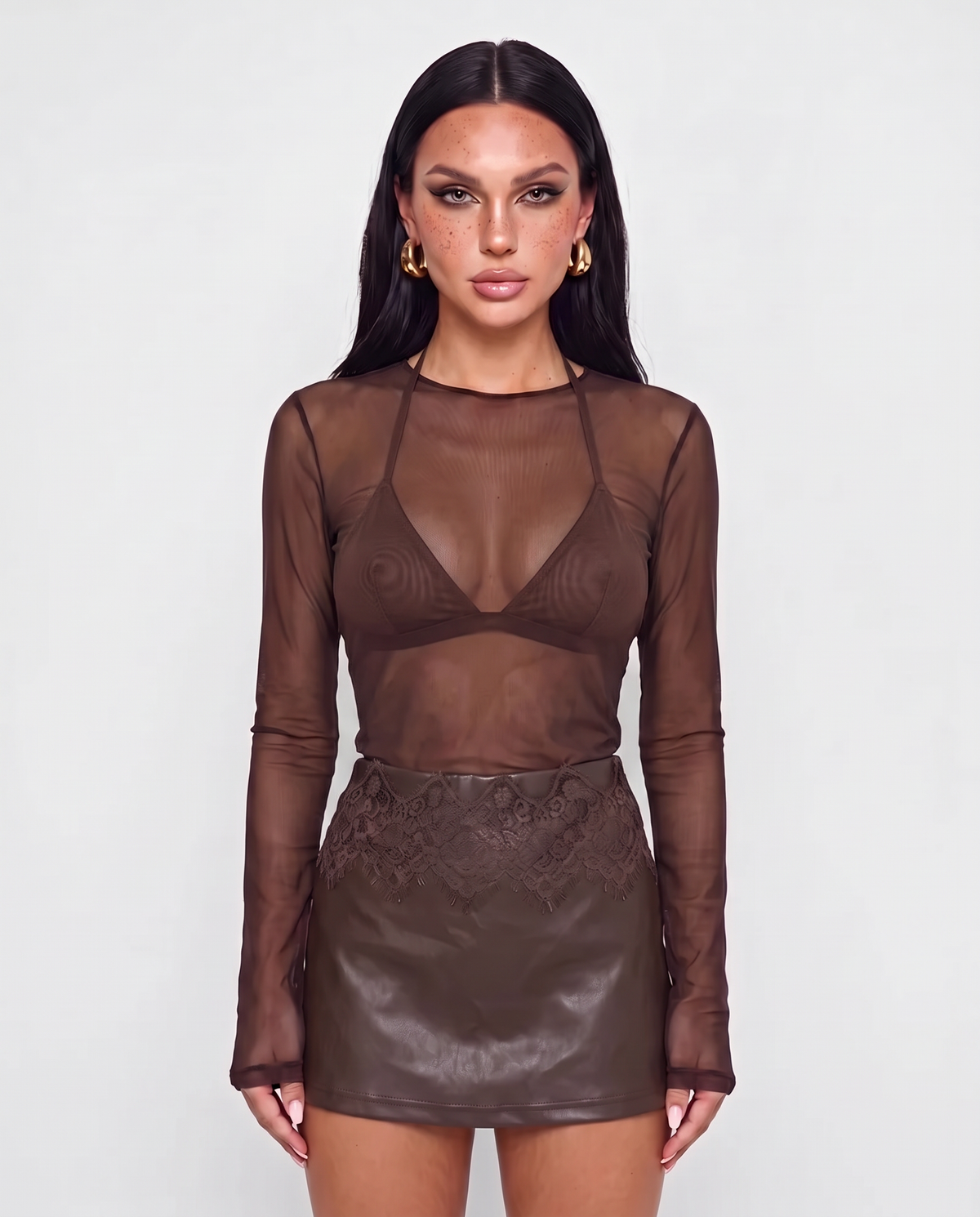 Maglia Sheer Mesh-Brown