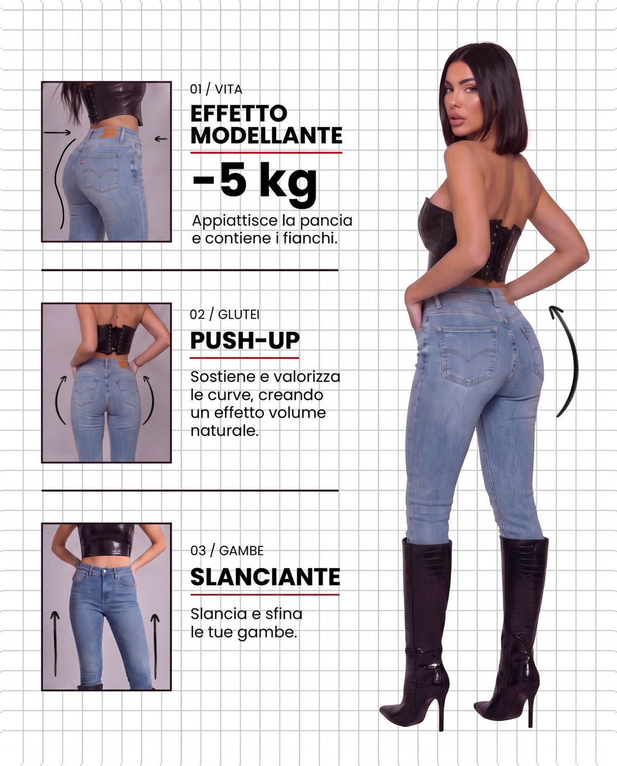Jeans Miracle Push Up -5kg Light Denim - effetto modellante, push-up, slanciante